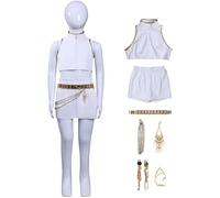 Kolegrial Déguisement Rumi Filles Cosplay Démon Chasseur Rumi Blanc Deluxe Performance Show Complete Uniform Set Top et Pantalon avec Accessoires pour Carnaval Halloween Party Masquerade Costume