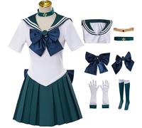 Kolegrial Déguisement Sailor Neptune Femme Cosplay Sailor Neptune KaiOu Michiru Transformation Uniforme avec Accessoires Set 7 Pièces pour Carnaval Halloween Party Anniversaire Masquerade Costume