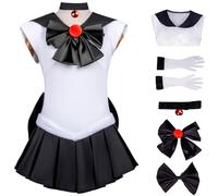 Kolegrial Déguisement Sailor Pluto Femme Cosplay Anime Sailor Pluto Meiou Setsuna Transformation Uniforme avec Accessoires Set 6 Pièces pour Carnaval Halloween Party Anniversaire Masquerade Costume