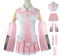 Kolegrial Déguisement Sakura Miku Femme Cosplay Virtual Idol H'atsune M'iku Rose JK Uniforme Set avec Autocollants pour Carnaval Halloween Party Masquerade Fancy Jeu de rôle Anime Costume