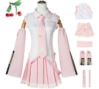 Kolegrial Déguisement Sakura Miku Femme Cosplay Virtual Idol H'atsune M'iku Rose JK Uniforme Set avec Coiffure pour Carnaval Halloween Party Masquerade Fancy Jeu de rôle Anime Costume