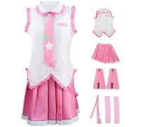 Kolegrial Déguisement Sakura Miku Femme Cosplay Virtual Idol H'atsune M'iku Rose JK Uniforme Set Top Jupe Manches Cravate Chaussettes pour Carnaval Halloween Party Masquerade Fancy Anime Costume
