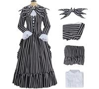 Kolegrial Déguisement Sally Femme Cosplay Christmas Eve Sally Gothique Vintage Rayures Outfit Veste Chemisier Jupe avec Nœud Papillon pour Dress Up Carnaval Halloween Party Masquerade Robe de Bal