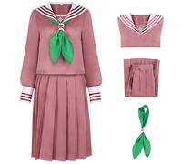 Kolegrial Déguisement Shimizu Hinako Femme Cosplay Game Shimizu Hinako Uniforme Scolaire Set Top Jupe Nœud Papillon pour Carnaval Halloween Party Masquerade Fancy Performance Show Costume, Rose
