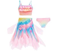 Kolegrial Déguisement Sirène Maillot de Bain Filles Imprimé Volant Camisole et Jupe Short Set 3 Pièces pour Enfant Hawaï Plage Spa Natation Pool Party Bikini Maillot de Bain, 3-10 Ans