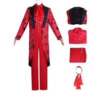 Kolegrial Déguisement Slurp Homme Cosplay Mercredi 2 Isaac Night Slurp Rouge Gothique Vintage Luxe Smoking Uniforme Set Veste Chemise Pantalon Echarpe pour Carnaval Halloween Party Masquerade Costume