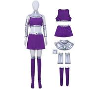 Kolegrial Déguisement Starfire Femme Cosplay Princesse Koriand'r Starfire Violet Uniforme Set Châle Haut Jupe Brassard Manches Chaussettes pour Carnaval Halloween Party Anniversaire Masquerade Costume