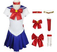 Kolegrial Déguisement Tsukino Usagi Adulte Cosplay Anime Tsukino Usagi Moon Uniforme avec Accessoires Set 7 Pièces pour Homme et Femme Noël Carnaval Halloween Party Masquerade Fancy Costume