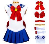 Kolegrial Déguisement Tsukino Usagi Filles Cosplay Anime Tsukino Usagi Moon Transformation Uniforme avec Accessoires Set 6 Pièces pour Carnaval Halloween Party Anniversaire Masquerade Costume