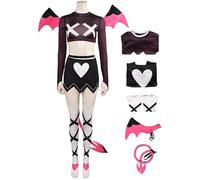 Kolegrial Déguisement Verosika Femme Cosplay Enfer Démons Verosika Mayday Uniforme Set Haut Jupe Chaussettes avec Ailes Queue pour Adulte Carnaval Halloween Party Masquerade Fancy Jeu de rôle Costume