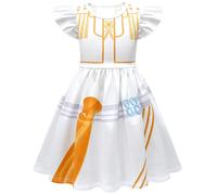 Kolegrial Fille Déguisement Anime Démon Chasseur Rumi Mira Zoey Dance Show Blanc Volants Impression Ballerine Robe et Sac pour Carnaval Halloween Fête Masquerade Robe de Princesse, 3-12 ans