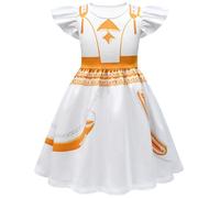 Kolegrial Fille Déguisement Anime Démon Chasseur Rumi Mira Zoey Dance Show Blanc Volants Impression Ballerine Robe et Sac pour Carnaval Halloween Fête Masquerade Robe de Princesse, 3-12 ans