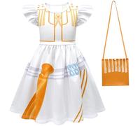 Kolegrial Fille Déguisement Anime Démon Chasseur Rumi Mira Zoey Dance Show Blanc Volants Impression Ballerine Robe et Sac pour Carnaval Halloween Fête Masquerade Robe de Princesse, 3-12 ans