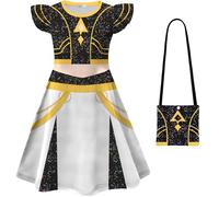 Kolegrial Fille Déguisement Anime Démon Chasseur Rumi Mira Zoey Dance Show Volants Impression Ballerine Robe et Sac pour Carnaval Halloween Fête Anniversaire Masquerade Robe de Princesse, 4-9 ans