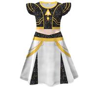 Kolegrial Fille Déguisement Anime Démon Chasseur Rumi Mira Zoey Dance Show Volants Impression Ballerine Robe et Sac pour Carnaval Halloween Fête Anniversaire Masquerade Robe de Princesse, 4-9 ans
