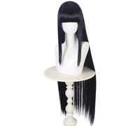 Kolegrial Hinata Cosplay Perruque Femme 100CM Bleu foncé Long Cheveux Raides Perruque Déguisement Anime Ninja Hyuga Hinata Halloween Carnaval Fête Anniversaire Mascarade Costume Accessoires Wig