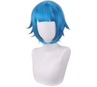 Kolegrial Jinx Cosplay Perruque Femme Bleu 35CM Court Perruques avec Pony Déguisement Carnaval Halloween Fête Mascarade Game Petite Enfance Jinx Costume Accessoires Anime Show Wig