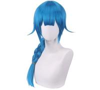 Kolegrial Jinx Cosplay Perruque Femme Bleu 40CM Queue de cheval Perruques avec Pony Déguisement Carnaval Halloween Fête Mascarade Game Petite Enfance Jinx Costume Accessoires Anime Show Wig
