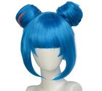 Kolegrial Jinx Cosplay Perruque Femme Bleu Double Chignon Perruques avec Pony Déguisement Carnaval Halloween Fête Mascarade Game Jinx Costume Accessoires Anime Show Wig