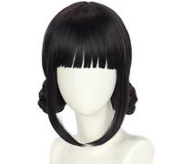 Kolegrial Zoey Cosplay Perruque Femme Noir 29CM Courte Double Chignon Perruques avec Pony Déguisement Carnaval Halloween Fête Mascarade Démon Chasseur Rumi Costume Accessoires Anime Wig