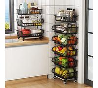 KOLENSA Paniers en Fil métallique avec Roues, bacs de Rangement empilables Étagère pour Organisateur de Cuisine 3-4-5-6 Niveaux Chariot de Fruits et légumes Vaisselle Étagères saisonnières