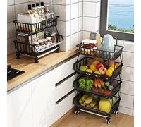 KOLENSA Paniers en Fil métallique avec Roues, bacs de Rangement empilables Étagère pour Organisateur de Cuisine 3-4-5-6 Niveaux Chariot de Fruits et légumes Vaisselle Étagères saisonnières