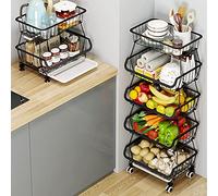 KOLENSA Paniers en fil métallique avec roues, bacs de rangement empilables Étagère pour organisateur de cuisine 3-4-5-6 niveaux Chariot de fruits et légumes Vaisselle Étagères saisonnières