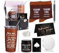 Kolewo4ever Coffret cadeau 9 pièces pour employé : boîte noire avec gobelet, chaussettes pour homme, carte acrylique, plaques de remerciement octogonales pour collègues, employés, adieux, amis