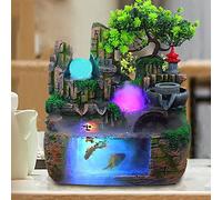 KOLHGNSE Fontaine d'intérieur avec éclairage LED, fontaine d'eau de jardin de rocaille de bureau, lampe Fengshui chinoise pour intérieur, fontaine d'intérieur cascade, bureau, maison, décoration verte