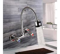 KOLHGNSE Robinet mélangeur rotatif à 360° Robinet de cuisine, robinet d'eau froide et chaude, montage mural, robinet d'évier de cuisine, mitigeur à deux poignées chromé