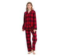 kolipajam Ensemble de Pyjama Assorti pour Couples 100% Flanelle de Coton Pyjama Doux avec Poches pour Couples Femme-Plaid Noir et Rouge M