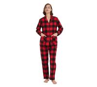kolipajam Ensemble de Pyjama Assorti pour Couples 100% Flanelle de Coton Pyjama Doux avec Poches pour Couples Femme-Plaid Vert et Rouge L