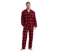 kolipajam Ensemble de Pyjama d'hiver en Flanelle 100% Coton Teint en Fil avec Poches et Cordon de Serrage à la Taille pour hommePlaid Rouge et Noir 3 Hommes L