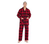kolipajam Ensemble de Pyjama d'hiver en Flanelle 100% Coton Teint en Fil avec Poches et Cordon de Serrage à la Taille pour hommeNoir et Rouge À Carreaux L