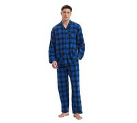kolipajam Ensemble de Pyjama d'hiver en Flanelle 100% Coton Teint en Fil avec Poches et Cordon de Serrage à la Taille pour hommeCarreaux en Maille Bleu-Noir M