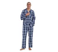 Kolipajam Ensemble de pyjama en flanelle 100% coton pour homme Fil teint cosy avec poches et cordon de taille Pyjamas d'hiver pour homme, Bleu clair/carreaux, XL