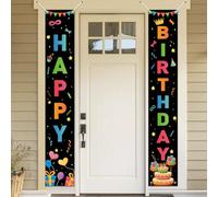 Koliphy Decoration Anniversaire, Banderole Joyeux Anniversaire, Banderole Porte Anniversaire pour Hommes et Femmes, Tissu Epais pour Intérieure et Extérieure, 70,8 x 11,8 Pouce, Noir Coloré