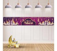 Koliphy Décoration Banderole Ramadan Mubarak, Banderole Ramadan Mubarak Super Longue pour les Prières Musulmanes Intérieur et Extérieur, Décoration de Fond de Fête Ramadan, 300 x 50cm (Violet)