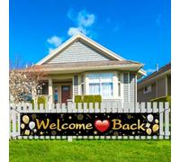 Koliphy Decoration Welcome Back, Banderole Welcome Back, Banderole Bienvenue pour les Célébrations de Famille, Saison Scolaire, Fête de Famille, 180 x 30cm, Or Noir