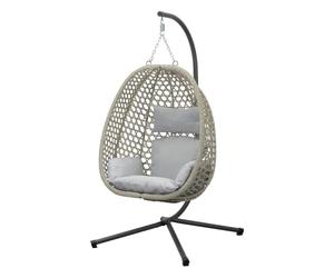 Koll Living Luna Fauteuil suspendu d'extérieur - Aspect rotin beige - Résistant aux intempéries avec cadre en acier et coussin confortable - Résistant aux UV et imperméable - 95 x 103 x 197 cm