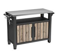 Koll Living Table de barbecue UNITY XL | Table de service aspect bois de pin | 298 l | avec plateau en acier inoxydable, portes, surface de rangement, suspensions, porte-rouleau d'essuie-tout et