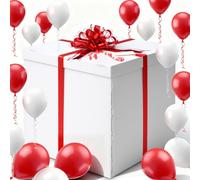 Kolldenn Boîte cadeau de Noël géante extra large 71 x 71 x 71 cm avec couvercle, ruban rouge et blanc, carte de vœux et 100 ballons pour grands cadeaux pour Noël, anniversaire surprise