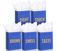 Kolldenn Lot de 10 sacs cadeaux 5 sens pour lui et elle avec 10 sacs en papier de soie avec poignées - Cadeaux cinq sens pour la Saint-Valentin, Noël, un anniversaire, un mariage (bleu, 25,4 x 12,9 x