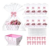 Kolldenn Lot de 24 paniers cadeaux de Noël à rayures en sucre d'orge de 20,3 x 25,4 cm pour kit cadeau vide avec poignées, 8 paniers à rayures rouges et blanches, 8 sacs et 8 nœuds à remplir pour
