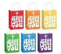 Kolldenn Lot de 24 sacs en papier avec poème religieux de la Bible avec poignées, cadeau inspirant pour l'école du dimanche VBS 2025, fête d'église, première communion, baptême
