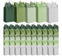 Kolldenn Lot de 25 sacs cadeaux vert sauge avec papier de soie en vrac, 25 sacs cadeaux de remerciement, 25 sacs cadeaux pour invités, mariage, anniversaire, fête prénatale, 21 x 15 x 8,9 cm
