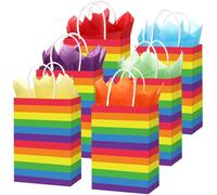 Kolldenn Lot de 30 sacs cadeaux en papier arc-en-ciel avec poignée pour fête de la Gay Pride - 30 sacs en papier de soie coloré à rayures colorées pour anniversaire, défilé, festival, lesbienne LGBT