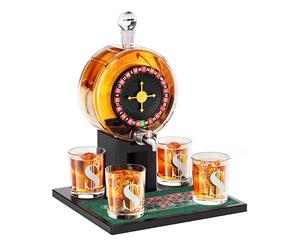 Kollea Ensemble de carafes à whisky roulette, 1,726,5 g, style casino, avec 4 verres à dollar, cadeau d'anniversaire pour homme, papa, lui, distributeur d'alcool pour anniversaire, bar, soirée poker