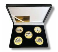 Kollections4you Guerre Mondiale 2 The Bataille De Iwo Jima x5 Plaqué Or Recto-Verso Commémorative Pièces en Boîte de Présentation - WW2 Seconde