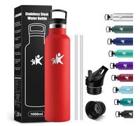 KollyKolla Bouteille d'eau en Acier Inoxydable 1L, Gourde Inox avec en Paille, Facile à Transporter, Double Paroi Isolante, sans BPA, Anti Fuite et Réutilisable, pour Camping, Voyage, Bureau